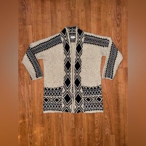 Lucky Brand Cardigan Sweater Women Large Tan Tribal Open Front Chunky